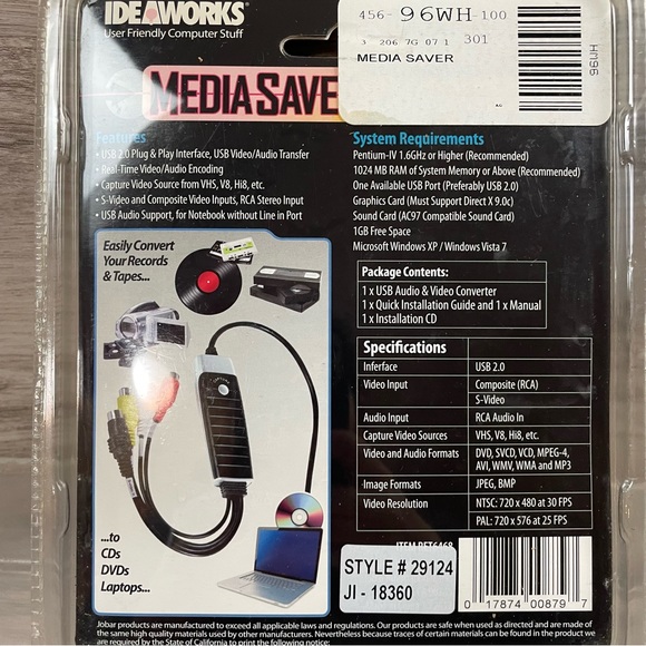 Video Grabber Pro - Video Capture Card / Media Saver IDEAWORKS USB 2.0 New - Picture 5 of 5